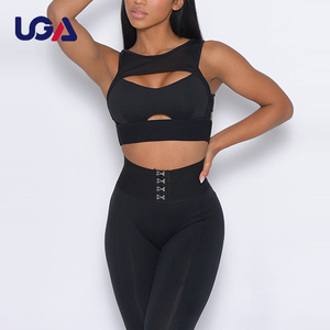 Womens Gymwear Sets Custom <strong>Black</strong> Slim Fit Mesh Sports Suits Fashion <strong>Crop</strong> Bra Top High Waist <strong>Leggings</strong> 3pcs Yoga Clothes Suit - Product Image 2