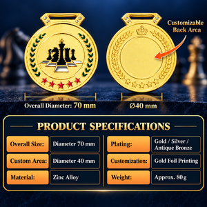 Medalla de Ajedrez Semipersonalizada de Aleación de Zinc de 70 mm con Impresión de Lámina Dorada en la Parte Posterior para Premios de Torneos OEM ODM - Product Image 2