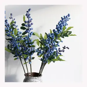 O-X0090 New Popular Artificial Blueberry Fruit Short stem Artificial Flowers California Berries Bouquets for Christmas Decor