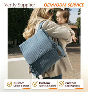 Borsa Fasciatoio Personalizzabile di Lusso in Denim Premium per Mamma e Bambino, Zaino Porta Pannolini Trapuntato - Product Image 1