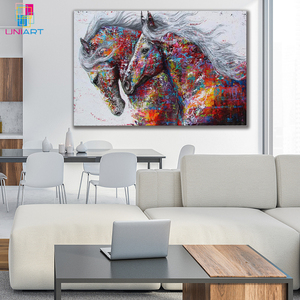 UNIART fatto a mano moderna pittura a olio astratta due cavalli che corrono arte della parete tela <span class=keywords><strong>con</strong></span> telaio di montaggio di animali astratti Graffiti - Product Image 3