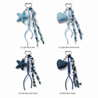Porte-clés en alliage de zinc fait main avec perles, strass, denim, étoile et cœur, breloque pour sac, cadeau pour femme