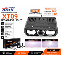 DGLS XT09 Phares de conduite laser Bi-LED 100W (intensité élevée) 70W (intensité basse) 9-60V large plage de tension pour camions de pompiers, bateaux à vapeur et véhicules de construction