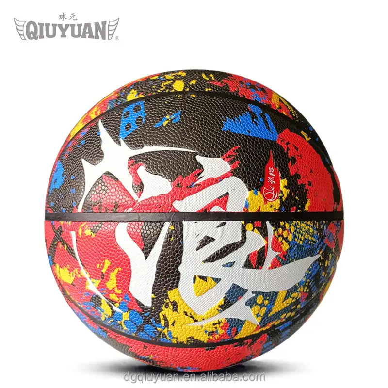 Ballon de basket-ball en cuir PU, avec votre propre motif, pour entraînement en plein air et intérieur, logo personnalisé de bonne qualité