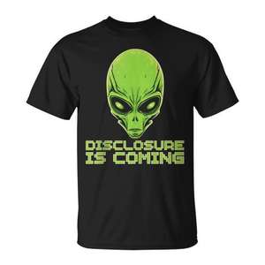 T-shirt promotionnel unisexe noir pour adulte avec motif Alien Head Disclosure Is Coming - Product Image 1