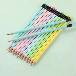 Crayons en bois hexagonaux jaunes HB avec gomme, personnalisables, pour cadeaux promotionnels et publicitaires en gros - Product Image 4