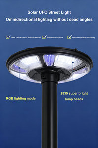 ไฟโซลาร์ยูเอฟโอแบบรวม 500W ความสว่างสูง IP65 370PCS SMD2835 LED พร้อมเซ็นเซอร์เรดาร์ สำหรับสวนกลางแจ้ง ติดตั้งบนเสา พร้อมรีโมท - Product Image 5