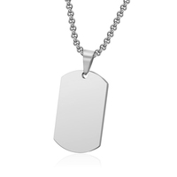 Pendentif rectangulaire vierge en acier inoxydable pour collier, finition poli miroir, pour personnalisation avec nom, photo, logo, style médaille militaire, pour bijoux DIY, avec chaîne Rolo