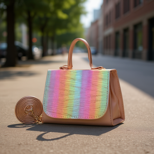 Sac bandoulière Faina pour femme en PU or rose, imperméable, avec fermeture éclair, rayures et lettres, tendance, pour usage quotidien - Product Image 2