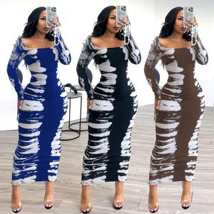 Nuevo Vestido Largo Maxi de Manga Larga con Cuello Redondo para Mujer, Primavera 2026, Elástico, Estampado, Sexy, para Fiesta, Club Nocturno, Cumpleaños, Estilo Bodycon, Vestidos Casuales - Product Image 1
