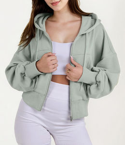 Sudadera con capucha recortada con cremallera para <span class=keywords><strong>mujer</strong></span>, informal, de algodón, estilo Vintage, Otoño Invierno, estilo de gimnasio, transpirable, diseño de hombro caído, Y2K Street - Product Image 2