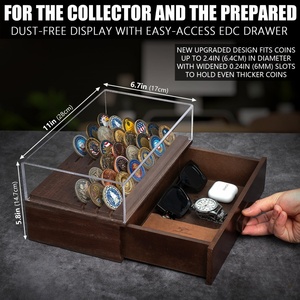 Vitrine en bois avec couvercle transparent et <span class=keywords><strong>tiroir</strong></span> de rangement, capacité de 36 pièces de monnaie et jetons de poker, support d'exposition brun moyen - Product Image 6