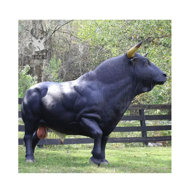 Özel açık Modern tasarım bahçe büyük boy hayvan boğa Bison heykeli yaşam boyutu siyah renk reçine heykel