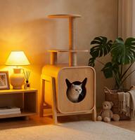 Arbre à chat moderne de luxe en bois massif multicouche avec poteaux à gratter en sisal pour usage domestique, modèle D18, fabriqué en Chine