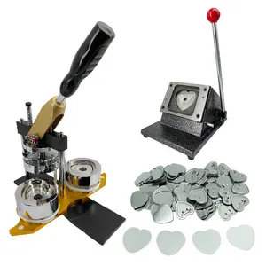 Best Price 57.5x53mm Heart Shape Rotary Metal Badge Making Machine with metal back button material 100 sets