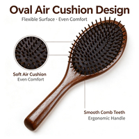 Brosse à cheveux et à dents en bambou et bois de santal naturel, antistatique, démêlante, avec coussin d'air flexible, pour usage domestique et portable