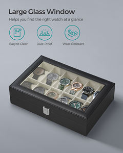 SONGMICS Boîte de <span class=keywords><strong>Rangement</strong></span> en Cuir à 12 Compartiments pour Montres, Présentoir et Organisateur de Bracelets de Montres - Product Image 4