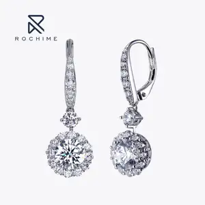 Rochime Halo Round Brilliant Diamond Huggie Earrings 925 Sterling Silver Gold Plated 5a Zircon Jewelry For Women