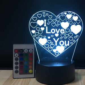 Lampada 3D illusione luce notturna I Love U <span class=keywords><strong>cuore</strong></span> 7 colori che cambiano lampada decorativa da scrivania - Product Image 6