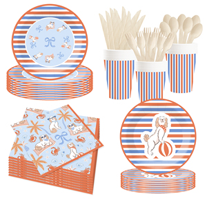 DAMAI - Juego de Vajilla Desechable Personalizado con Temática Animal, con Diseño de Perro y Nudo, Plato de Papel Estriado, Vaso y Servilleta para Fiestas - Product Image 1