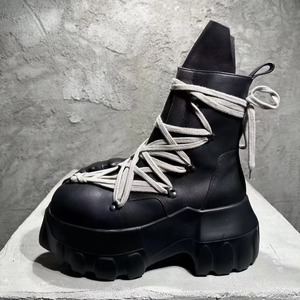 Canlin Black Genuine Leather Waterproof Platform Lace-Up Walking <b>Boots</b> for <b>Women</b> Anti-Slip Rubber Sole Gothic Streetwear - Product Image 2