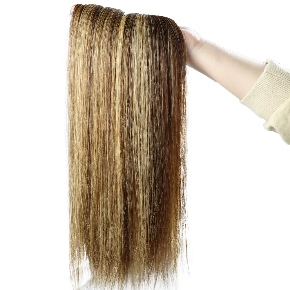 613 Blonde And Brown Hand Tied Human Hair Weft Highlight Color Clip In Remy Real Russian Hair Extensions