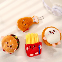 Porte-clés en peluche mignon et moelleux en forme de nourriture simulée (burger, frites, pain) pour filles - Vente en gros