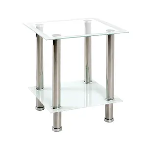 Petit meuble moderne de table d'appoint basse hauteur en verre et chrome pour table basse en verre de salon