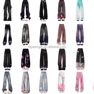 Pantalones informales transpirables con botones de lavado oscuro a la moda de verano para mujer, pantalones vaqueros de pierna ancha holgados, patrón sólido desgastado para otoño - Product Image 2