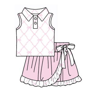 ชุดกระโปรงลายสก็อตสีชมพูพร้อมโบว์สำหรับเด็กผู้หญิง รุ่น GSD3479 CUSTOM Little Active Girl ขายส่ง ชุดเด็กแขนยาว - Product Image 1