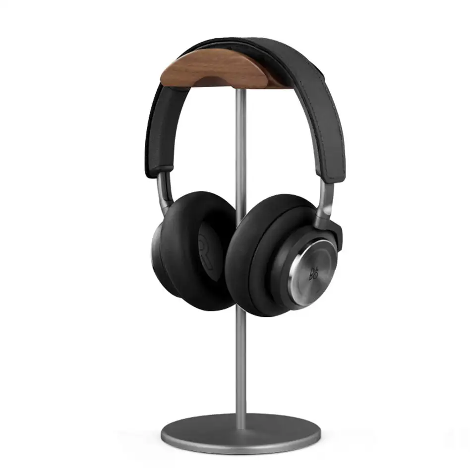 Hot Sale Walnut Wood & Aluminum Alloy Gaming Headset Stand Earphone Holder Desk Display Rack Organizer Headphone Stand