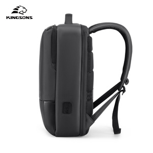 Kingsons Laptop <b>Backpack</b> 20-35L Large Capacity Business Travel Unisex <b>Black</b> Solid Color Shoulder Straps - Product Image 1