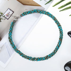 AB <b>Turquoise</b> 18-Inch Crystal Necklace with 4 Rows Twisted Faceted Glass <b>Beads</b> 3mm Size - Product Image 3