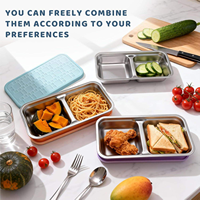 Boîte de conservation alimentaire en acier inoxydable 304, compatible micro-ondes, avec compartiments, couvercle en silicone, pour snacks et assaisonnements