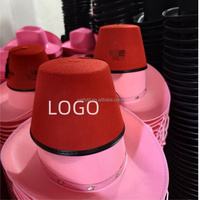 Sombrero Fez Turco Rojo Personalizado con Logotipo para Hombre, Borla Negra, Borde Dorado, Estilo Marroquí Tradicional, Informal, para Fiestas al Aire Libre