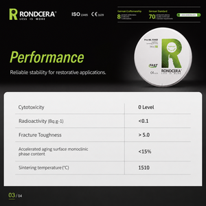 Disco de Zirconia Hidrotermal Estable de Bajo Envejecimiento Rondcera Pro-ML EDGE A1 A2 A3 para Puentes de Larga Duración - Product Image 4