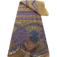 Dentelle en filet de perles colorées NI.AI, dentelle nigériane perlée et à sequins pour robe de mariée, tissu pour femmes