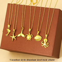 Collar de Moda para Mujer de Acero Inoxidable con Colgante Budista, Serie Océano, Joyería con Concha y Cadena Figaro, Venta al por Mayor