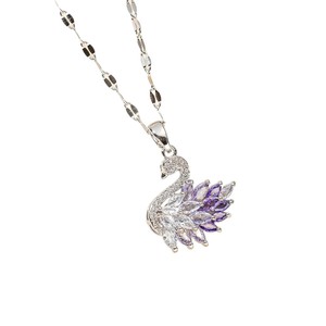 Pendentif Cygne Animal en Zircon à Dégradé de Couleurs, Chaîne de Clavicule en Cuivre Inaltérable, Style <span class=keywords><strong>Mori</strong></span>, Toutes Saisons, Polyvalent, pour le Marché International - Product Image 5