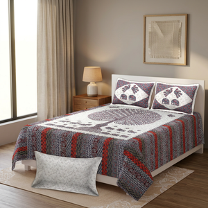 Parure de lit en coton sergé tissé de Jaipur, housse de couette et taies d'oreiller, imprimé floral éléphant et arbre, lavable en machine, respirante pour la maison - Product Image 3
