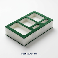 Boîte cadeau de luxe personnalisée avec insert en mousse EPE/EVA/EPDM, recouverte de tissu en velours suédé, plateau de protection découpé CNC, imperméable et écologique
