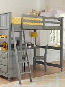 Lit superposé pour <span class=keywords><strong>chambre</strong></span> de garçon, gris foncé, en bois massif, avec bureau intégré et <span class=keywords><strong>rangement</strong></span>, lit secret, lit pour enfants, lit mezzanine en bois massif de style américain - Product Image 3
