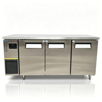 Mesa de trabajo con congelador de tres puertas para tienda de té con leche, refrigerador bajo mostrador de acero inoxidable, congelador comercial tipo banco de preparación.
