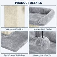Griffoir pour chat avec lit en peluche, colonne large en sisal, base en peluche grise, jouet suspendu, design compact, OEM ODM, MOQ 100 pièces