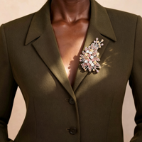 WAKYME Broche vintage en alliage incrustée de strass en cristal, forme feuille, élégante, décorative, pour vêtements féminins