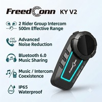 Intercom pour casque de moto FreedConn KY V2, système de communication pour la conduite sur 500 m avec partage de musique et commandes compatibles avec les gants