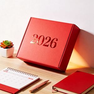 Caja de Calendario Bo Ren 2026, Papel Corrugado Rojo, Estampado en Caliente Personalizado, Embalaje de Regalo, Diseño Plegable - Product Image 1