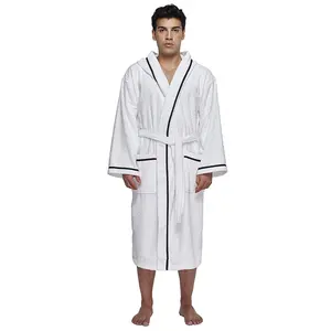 Fluffy Dressing Bathrobe 100% Cotton Velour Fabric Hotel Bath Robe Logo Embroidery Soft and Comfortable