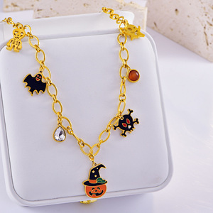 New Halloween mạ vàng thép không gỉ bí ngô quyến rũ BAT Vòng Cổ Vòng đeo tay Bí ngô đầu Bông tai sọ Vòng đeo tay trang sức <span class=keywords><strong>Set</strong></span> - Product Image 4