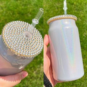 Vaso de Cerveza Holográfico Sublimable de 15Oz/16Oz con Tapa de Diamantes de Imitación para Impresión por Transferencia Térmica - Product Image 4